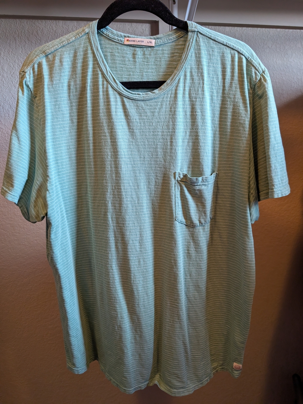 Marine Layer Men's Sage Green Stripe Pocket Tee